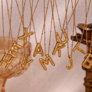 Balloon Letter Pendant‎ Necklace Waterproof Gold Color 316L Stainless Steel